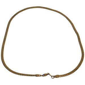 Gold Tone Herringbone Chain Necklace 18” Retro Costume Jewelry Lobster Clasp
